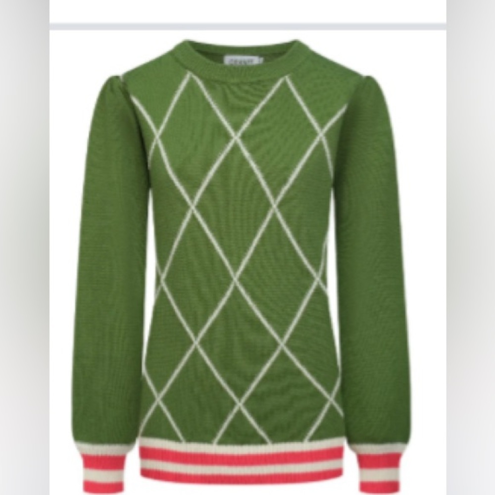 Green Argyle Sweater with pink Accents